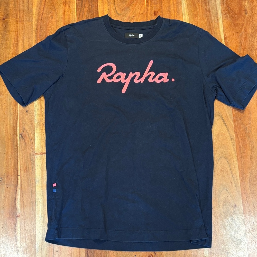 Rapha Men's Dark Blue Tee with Red Logo